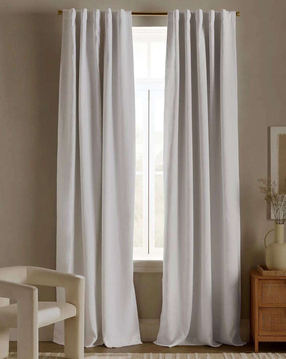 Quince European White Linen True Blackout Curtain Single Panel 96x96in NWT